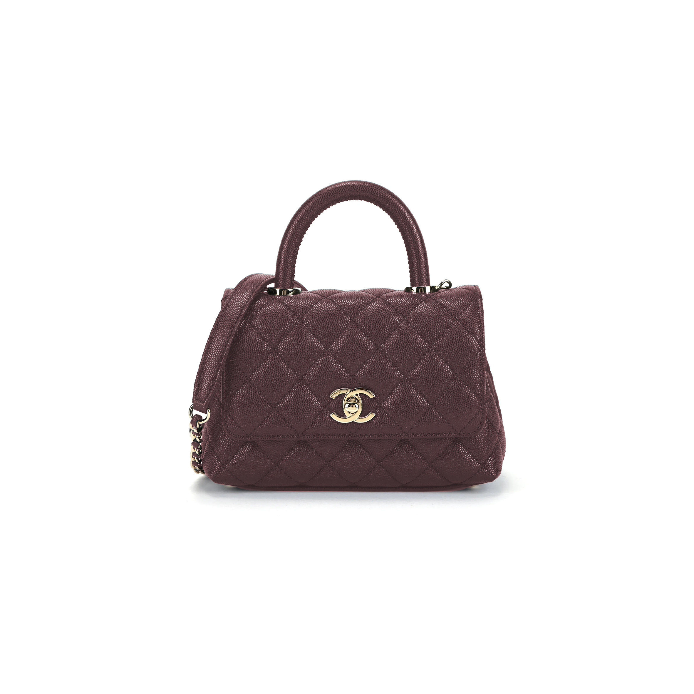 CHANEL MASTER CAVIAR QUILTED MINI COCO HANDLE CLARET ‎AS2215 (19*13*9cm)